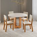 Ver imagem 1 de Conjunto Sala de Jantar 4 Lugares Redondo Tampo de MDF Tilena Bege/Mel/Blonde