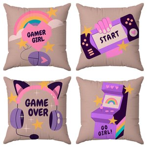 4 Kit Capas Almofadas Gamer Girl Power 45x45 Id Decor Id Decor
