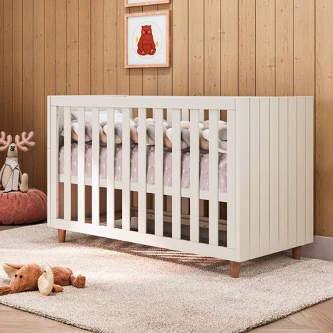 Berço 3 em 1 com Colchão 4 Níveis Valentina Branco/Soft/Jequitibá