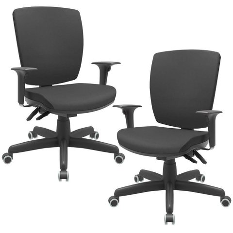 Kit 02 Cadeiras de Escritório Diretor Office Base Giratória Preto Alta Flexi P03 Vinil preto - 
