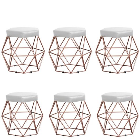 Kit 6 Puffs Decorativos Aramado Vanessa-Corino Branco