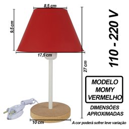 Abajur Infantil Momy Menina Menino Luminária para Quarto de Bebê – Cor Vermelho - 2