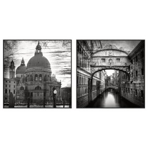 kit com 2 Quadros Decorativos Cidades com Moldura e Vidro para Sala Quarto Escritório e Clínica 90x9