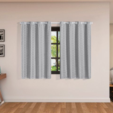Cortina Daily Varão 1,5m Blackout PVC com Voil Xadrez 2,00MX1,40m Sala Quarto Cinza