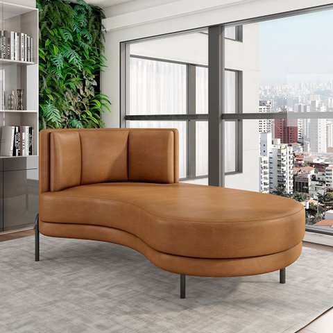 Sofá Chaise Lado Direito Downey Sala de Estar Pu Whisky G15 - Gran Belo