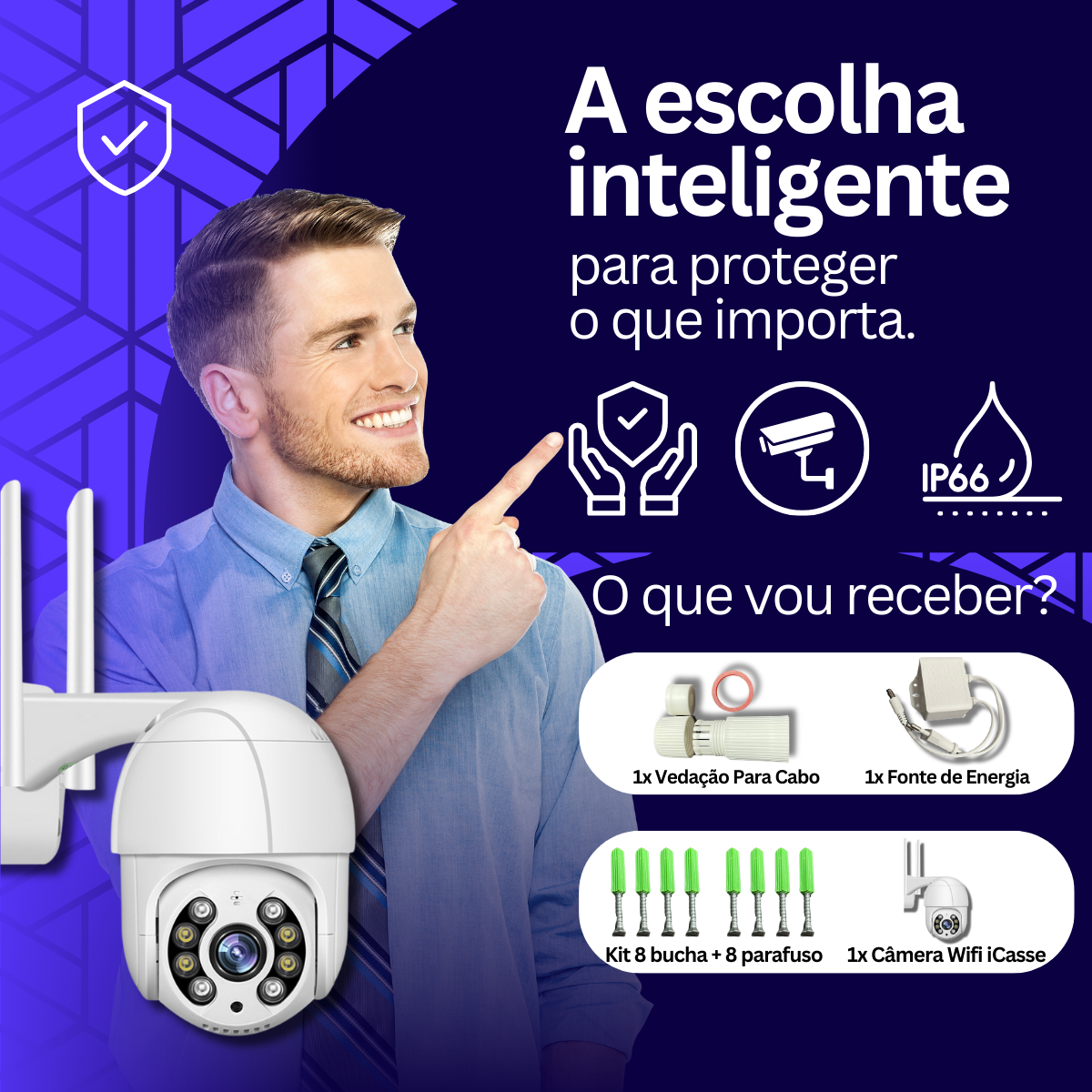 Câmera Inteligente Wifi Externa Anatel A8 Cor:branco - 3