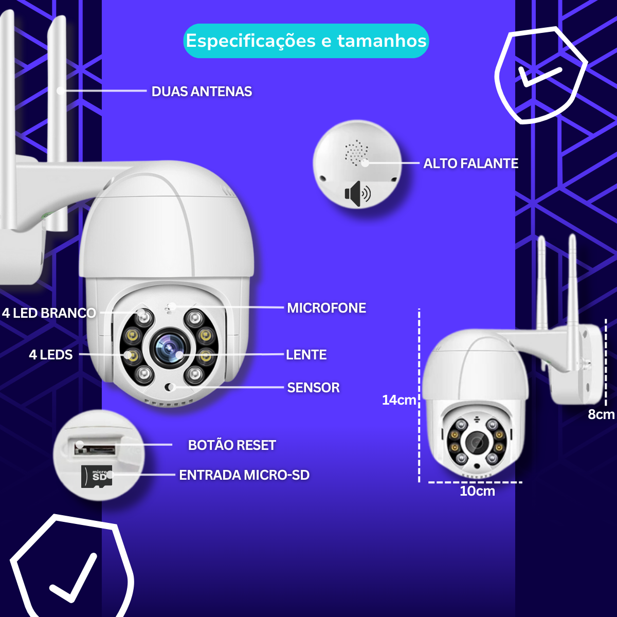 Câmera Inteligente Wifi Externa Anatel A8 Cor:branco - 5