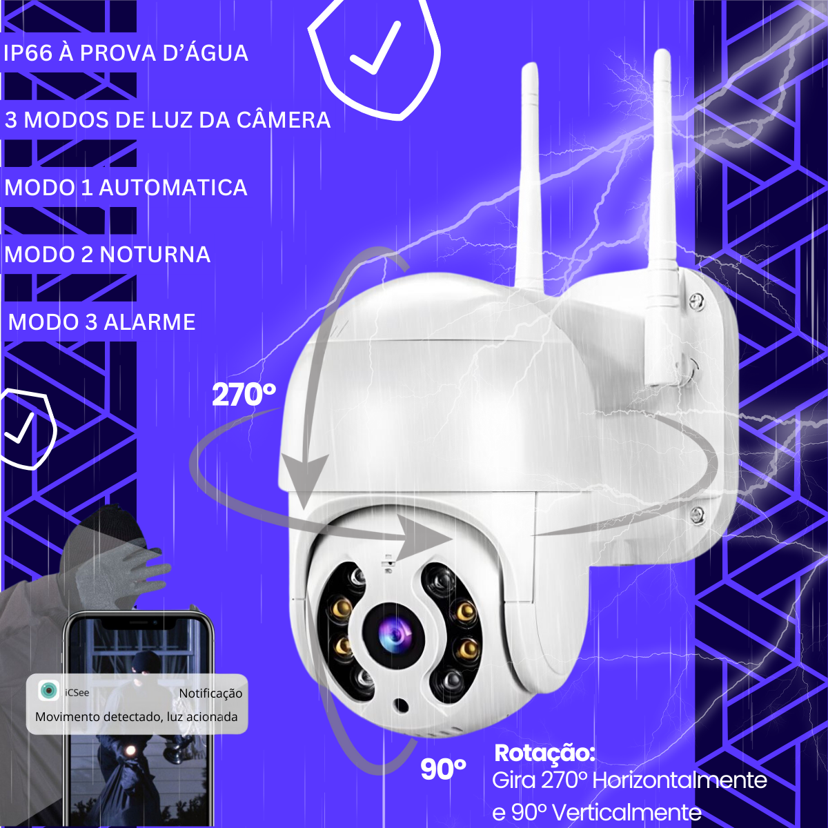 Câmera Inteligente Wifi Externa Anatel A8 Cor:branco - 2