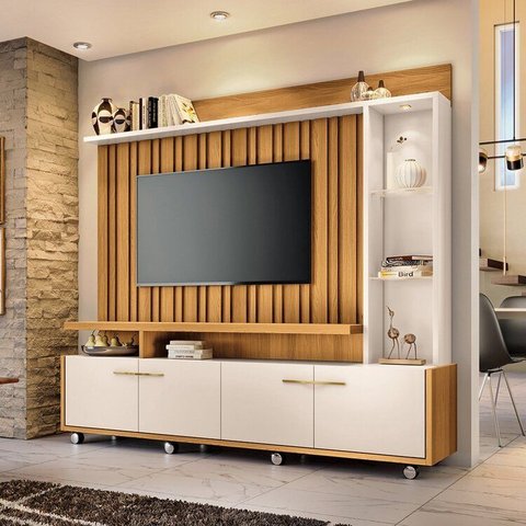 Estante Home para TV até 60 Polegadas 190x200cm com 4 Portas LED e Ripado Leto Espresso Móveis