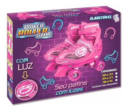 Patins Power Roller Rosa C/04 Rodas Ajust. (34-37) - 2