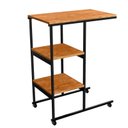Ver imagem 2 de Mesa Auxiliar Apoio Lateral Aço com Rodinhas Sofá Notebook Canela