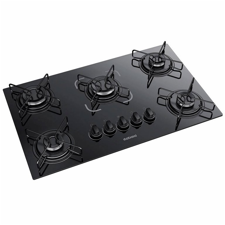 Cooktop Itatiaia Essencial 5 Bocas - Vidro Preto - Acendimento Automático - Bivolt