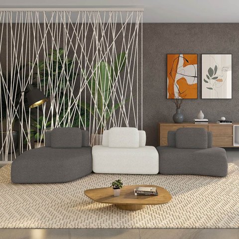 Sofá 3 Lugares Orgânico com Chaise e 2 Módulos Berlim Bouclê Gf K01 - D’Rossi