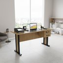 Ver imagem 1 de Mesa Reta de Escritório com e Chave Office 2 Gavetas 160cm Amêndoa e Preto Marrom