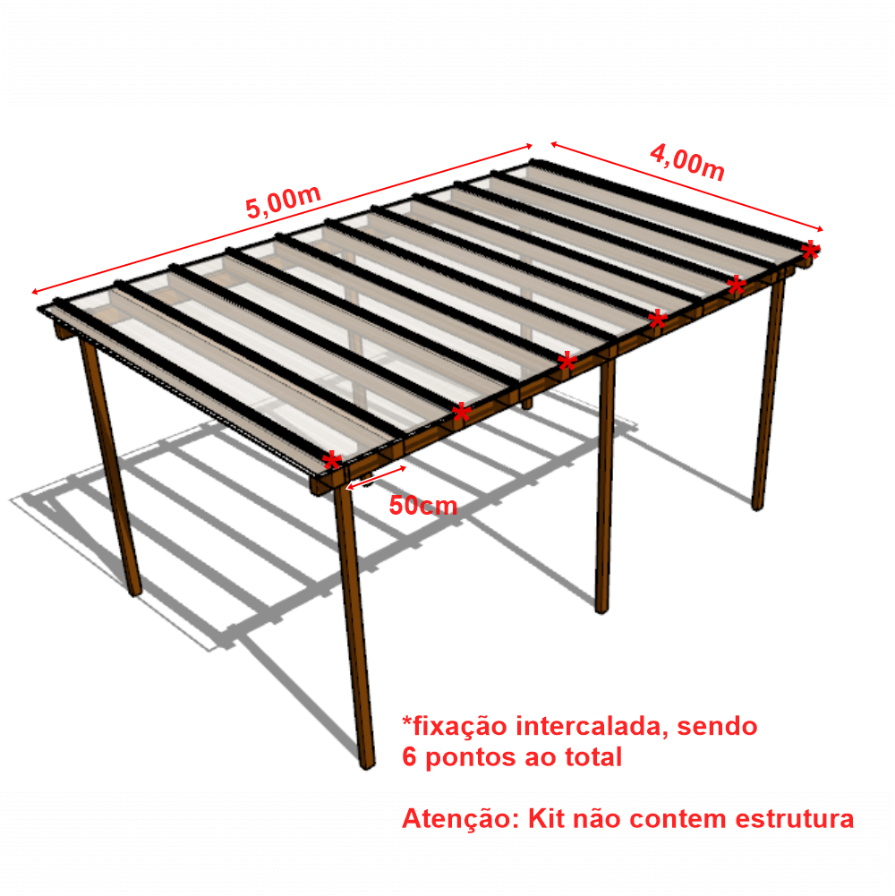 Ver imagem 2 de Cobertura Policarbonato Alveolar 5,00m x 4,00m - Cristal 4mm