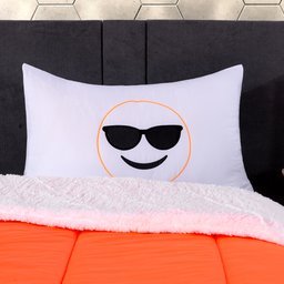 Coberdrom Solteiro Ternura Emoji Porta Bordado Tecido Sherpa 02 Peças - Laranja - 4