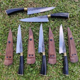 2 Facas Modelo Tesoura de Tosquia Artesanal 7' Gaúcha Churrasco Carbono 1070 Chifre - 5