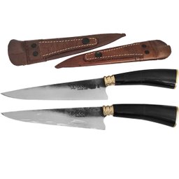 2 Facas Modelo Tesoura de Tosquia Artesanal 7' Gaúcha Churrasco Carbono 1070 Chifre - 1