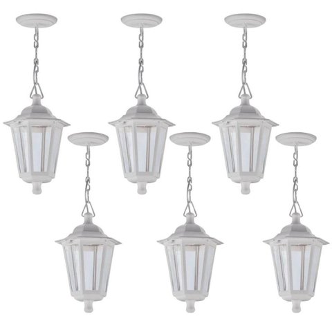 Kit 6 Luminárias Pendentes 58cm Branco Externo Colonial E27 Termoplástico Grega Dital