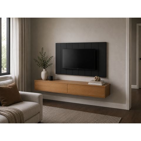 Painel Lambri MDF Autocolante 180cm Cabeceira ou Rack TV: Preto
