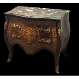 Cômoda Bombê Marchetaria Florais Marmore e Bronze Formosa - 1