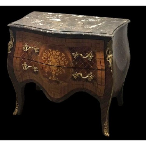 Cômoda Bombê Marchetaria Florais Marmore e Bronze Formosa