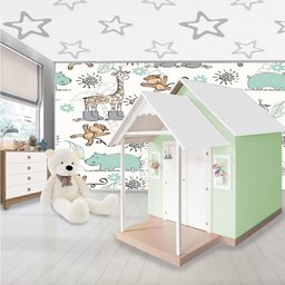 Casinha de Brinquedo Artesanal Mdf com Telhado Branco/verde L12 - Gran Belo Casinha Infantil - 1