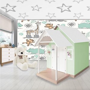 Casinha de Brinquedo Artesanal Mdf com Telhado Branco/verde L12 - Gran Belo Casinha Infantil