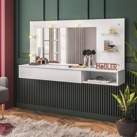 Camarim Penteadeira Suspensa Lumiere Espelho Quarto Branco