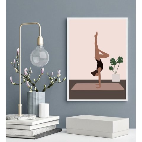 Quadro Decorativo Yoga- Mulher e Plantas 24x18cm - com Vidro:madeira Preta