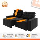 Ver imagem 5 de Estofado Lisboa 2.10 Metros Sofá Retrátil Reclinável 3 Lugares Suede com Espuma D-26 - Preto