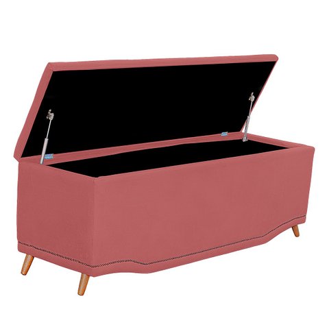 Calçadeira Baú King Size Estofada Maitê Veludo Rose