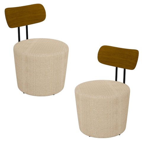 Kit 2 Poltronas Decorativas Redondas 53cm Le Moon M22 Linho Champanhe - Mpozenato