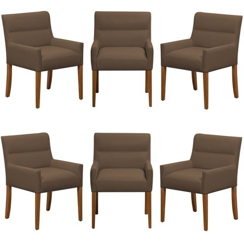 Kit 6 Cadeiras para Mesa de Jantar Angel Base Madeira Corano Marrom - Nexta Casa