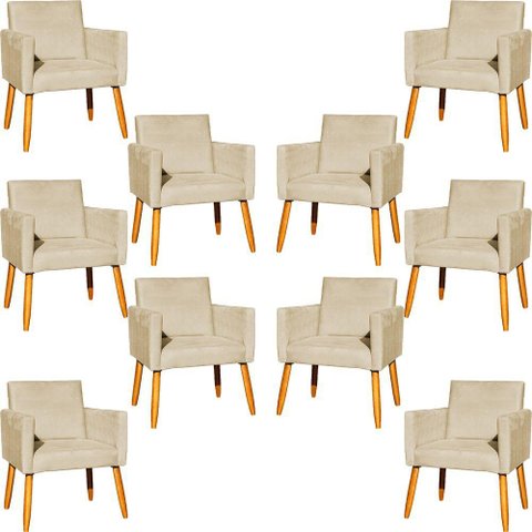 Kit 10 Poltronas Decorativa para Sala Nina Suede Cores Pé Palito 30cm Castanho - Bege, Suede