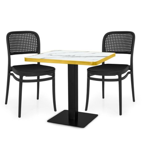 Conjunto Mesa de Jantar Redonda Venezia 70x70cm Branca com 2 Cadeiras Roma - All Black