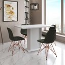 Ver imagem 1 de Mesa Jantar Londres Tampo Branco 120cm 4 Cadeiras Base Cobre Estofado Verde