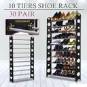 Ver imagem 3 de Sapateira 30 Pares 10 Prateleiras Estante Armazenamento Empilhável Suporte para 60 S Organizador