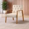 Poltrona Ellie Linho Nude com Capitonê e Base Madeira - 2