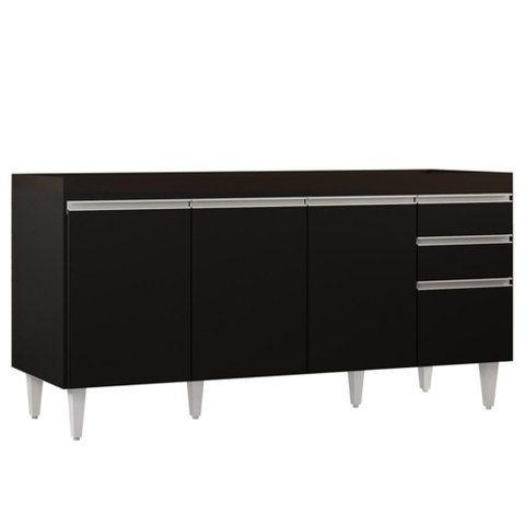 Balcão Gabinete 160cm sem Tampo 4 Portas 2 Gavetas Arkansas Preto - Lumil Móveis