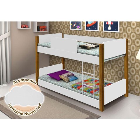 Bicama de Criança Infantil Valentina Juvenil Branca e Amêndoa Acompanha Luminária Led - Branco