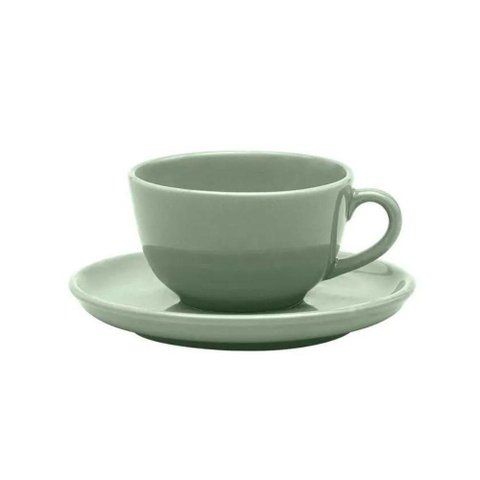 Xícara para Chá com Pires em Cerâmica Flat Matcha 200ml Oxford