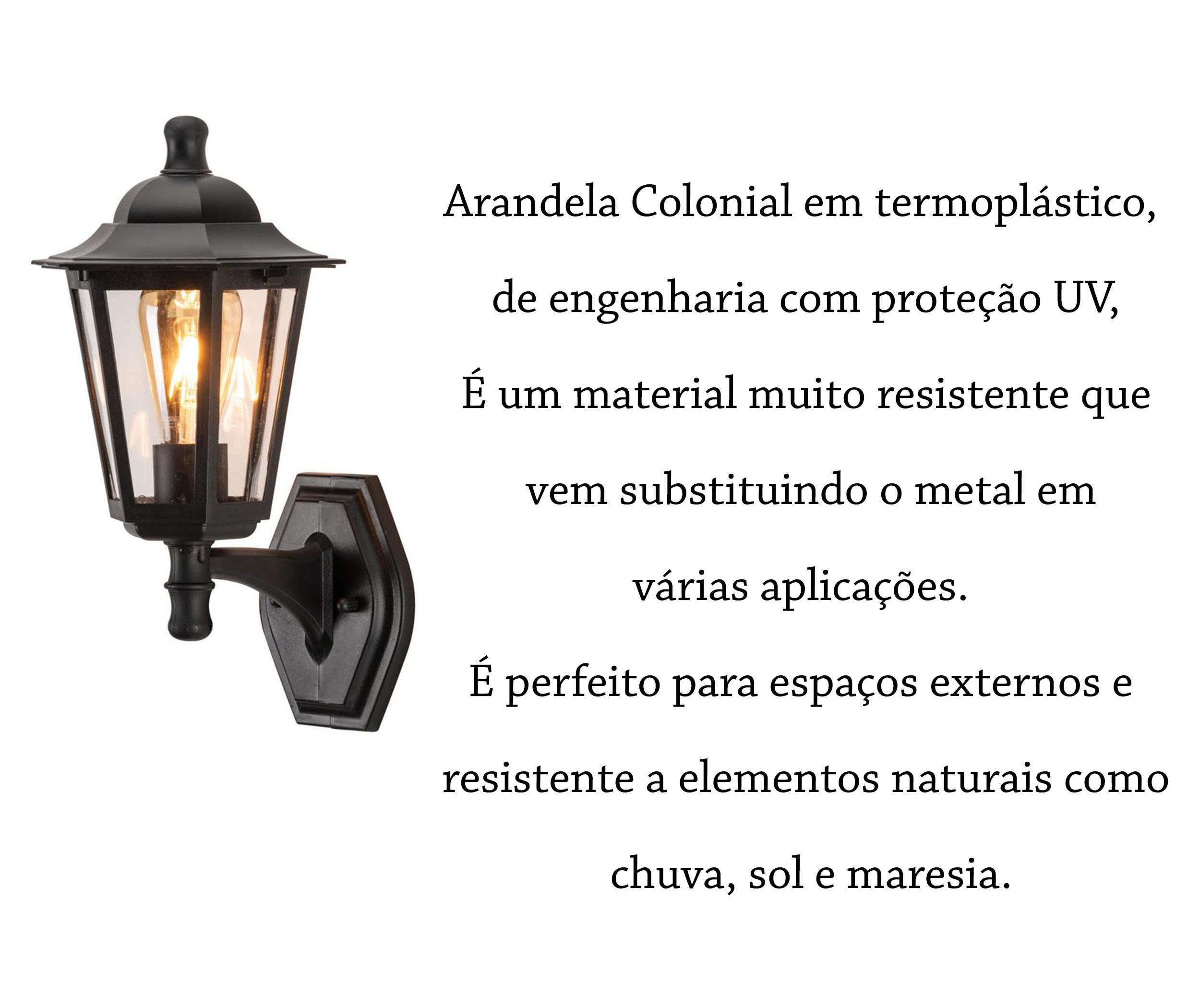 Arandela Preto Externa Colonial E27 Lente Transparente Fachada Lup42 - 4