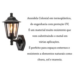 Arandela Preto Externa Colonial E27 Lente Transparente Fachada Lup42 - 4