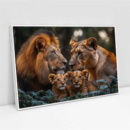 Quadro Decorativo Familia Leao Leoa Dois Filhotes Nas Folhas Sala Quarto Casa Escritório - 2