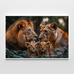 Quadro Decorativo Familia Leao Leoa Dois Filhotes Nas Folhas Sala Quarto Casa Escritório - 3