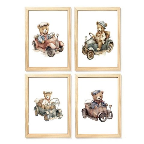 Kit Quadro Urso Motorista Decorativo Quarto Criança Bebê Enxoval Menino