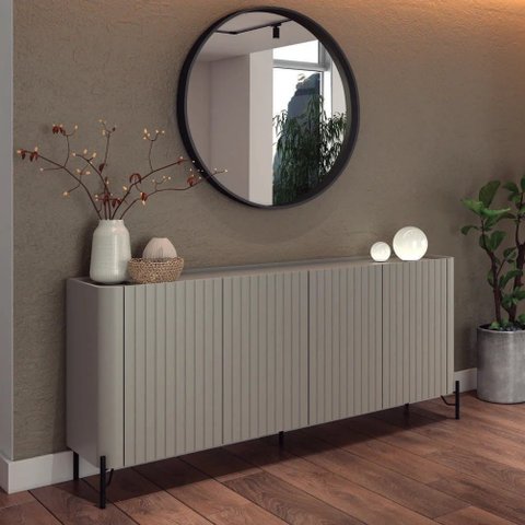 Buffet Bend 180 cm Porta Frisada Incolar Grigio com Pé Preto