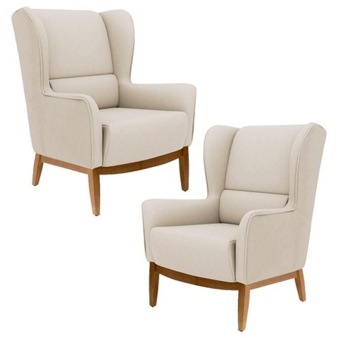 2 Poltronas Base Manu Madeira B-309 Veludo Bege Domi