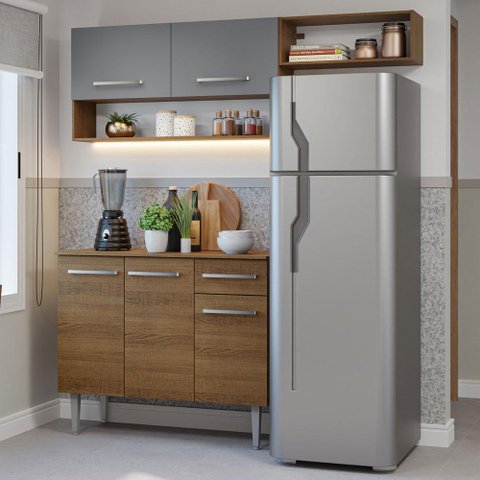 Armário de Cozinha Compacta 165cm Rustic/Cinza Emilly Madesa 08